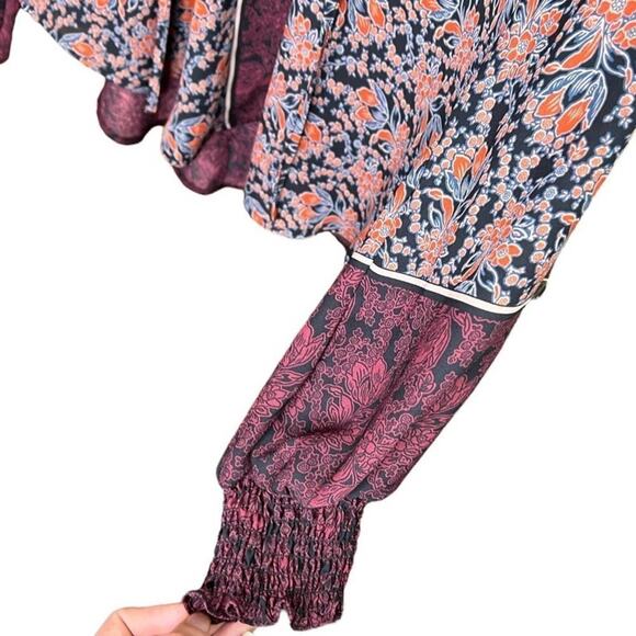 ASTR The Label Floral Long Sleeve Peasant Top Blouse Burgundy Small - Picture 6 of 6